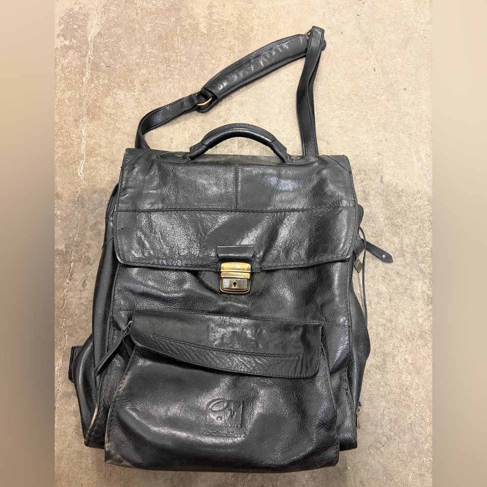 Vintage‎ thick genuine leather amazing black Leather Backpack